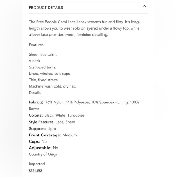 INTIMATELY by FREE PEOPLE NWOT Lacey Lace Brami Cropped Bralette - Picture 8 of 8